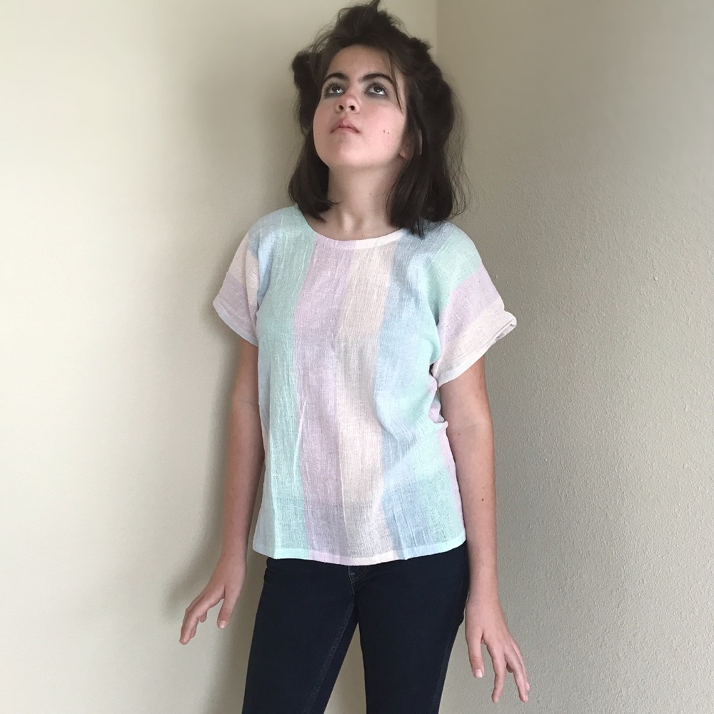 Vtg 70s Blouse Cotton Gauze Side Slits